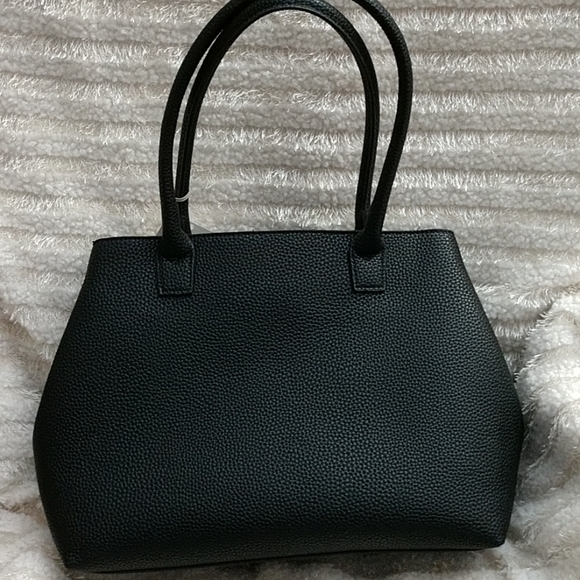 NEW A New Day Pebbled Vegan Leather Purse Bag Satchel Expandable Side Snap Black - Picture 5 of 7